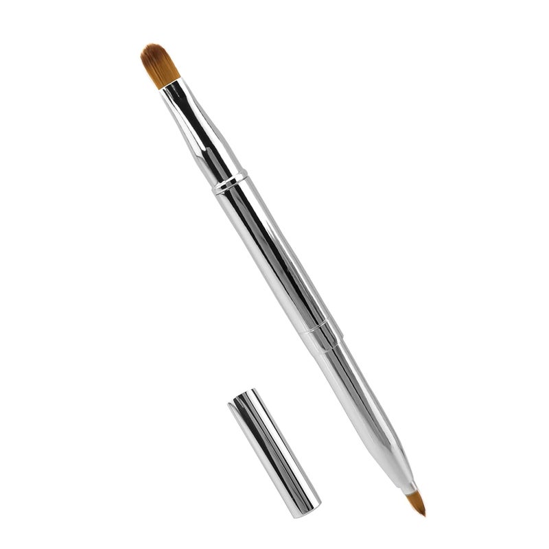 Quacc Double-ended Lip Makeup Brush, Retractable Lip Brush for Lipstick, Lip Gloss, Eyeshadow (Silver) - Image 1